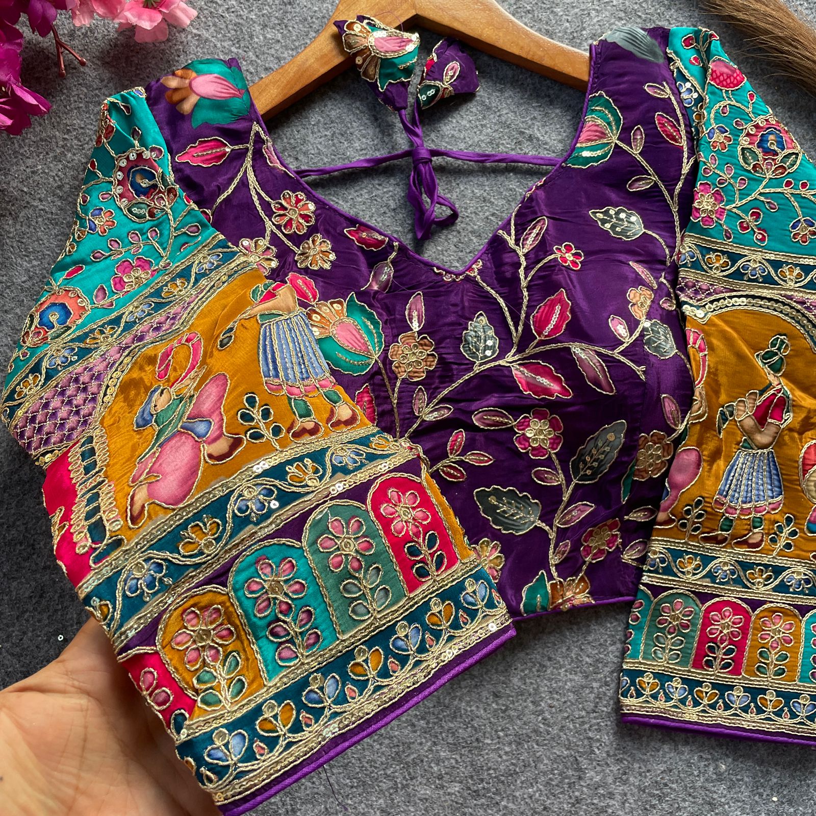 Readymade Pure Soft Crep Chinon Position Print Bridal Blouse ##color## Sleeveless Blouse with premium fabric and embroidery