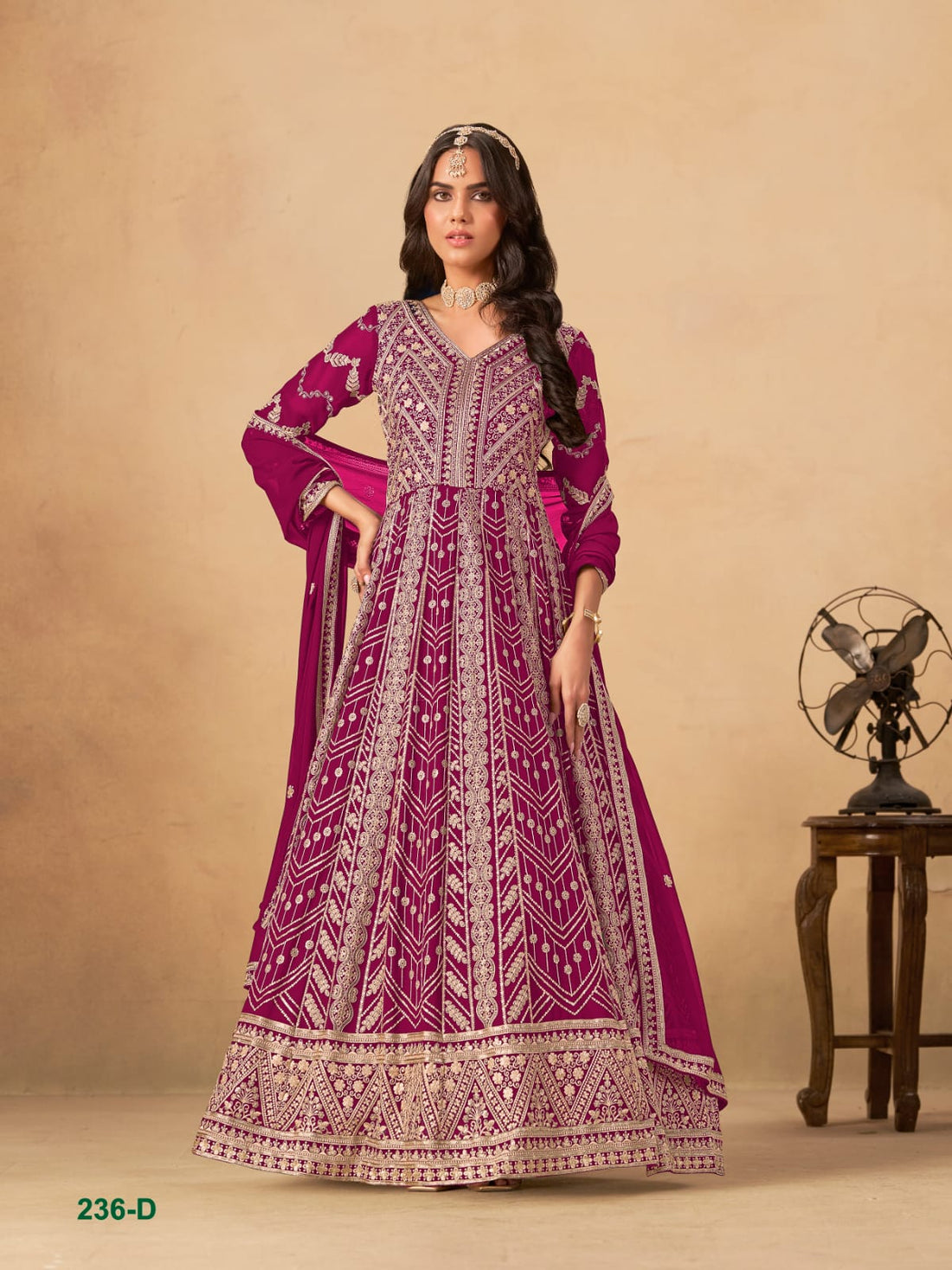 Rani Pure Soft Faux Georgette Heavy Embroidery Work Long Anarkali Gown 