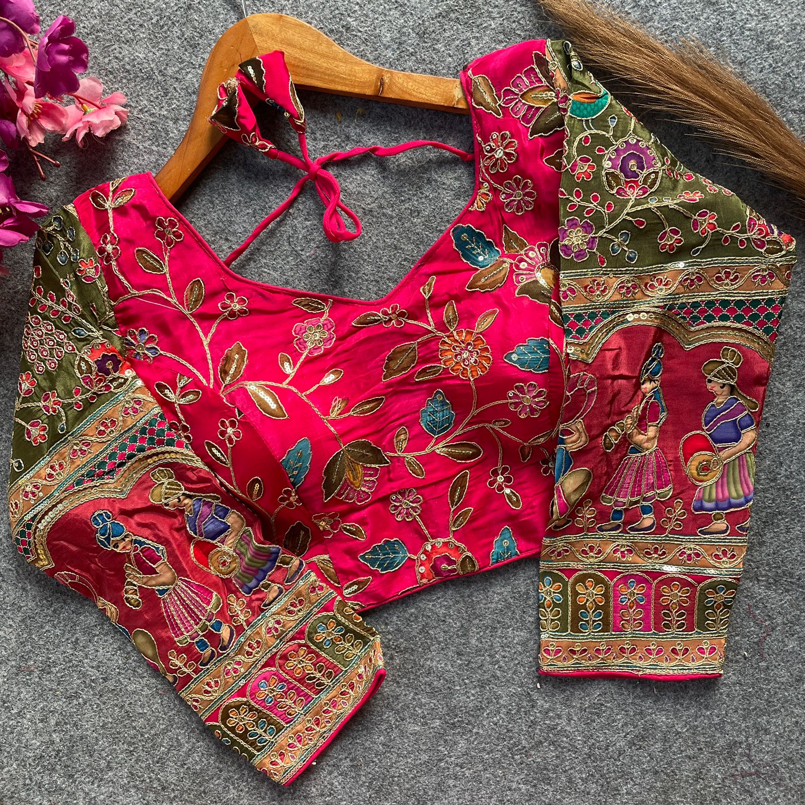 Readymade Pure Soft Crep Chinon Position Print Bridal Blouse ##color## Sleeveless Blouse with premium fabric and embroidery