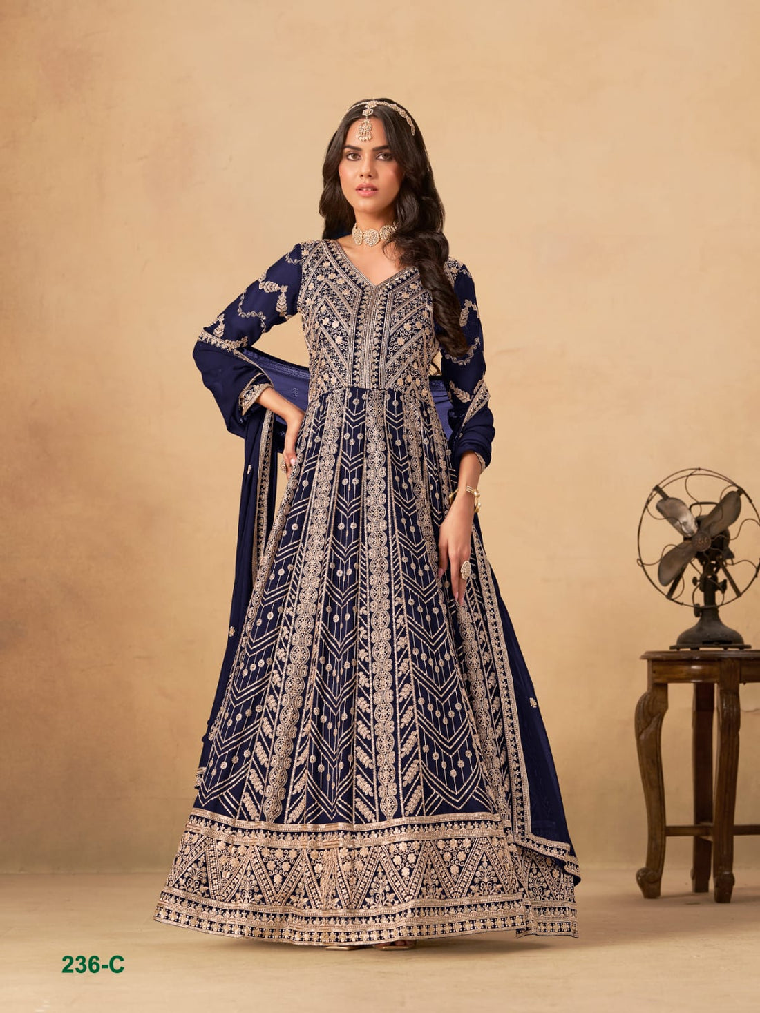 Neavy Blue Pure Soft Faux Georgette Heavy Embroidery Work Long Anarkali Gown 