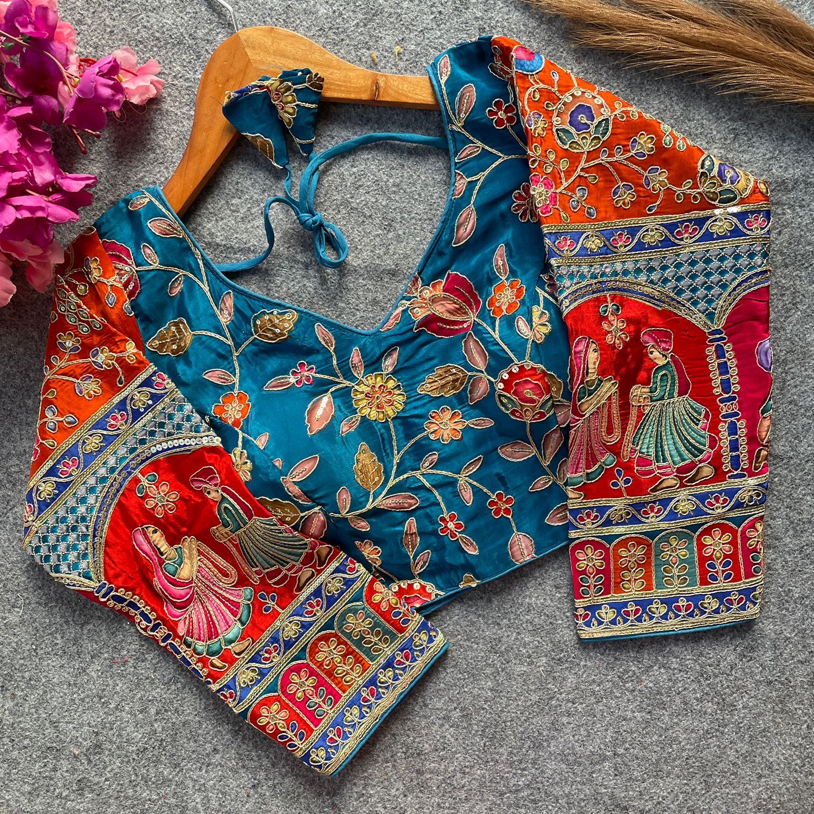 Readymade Pure Soft Crep Chinon Position Print Bridal Blouse ##color## Sleeveless Blouse with premium fabric and embroidery