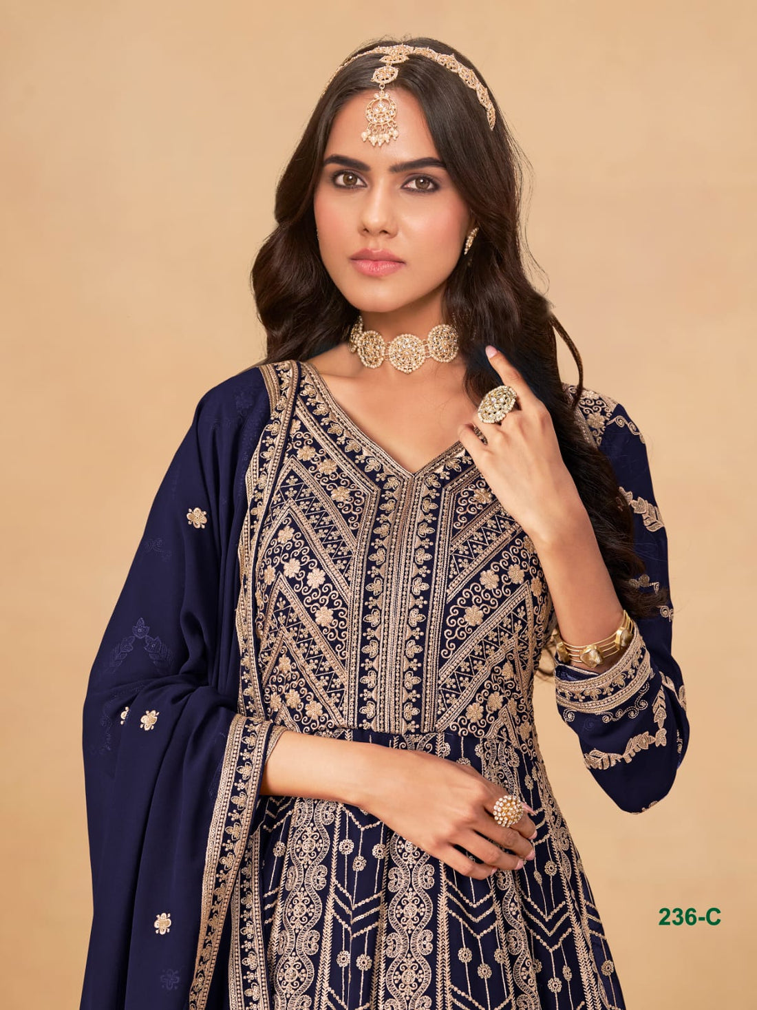 Neavy Blue Pure Soft Faux Georgette Heavy Embroidery Work Long Anarkali Gown 
