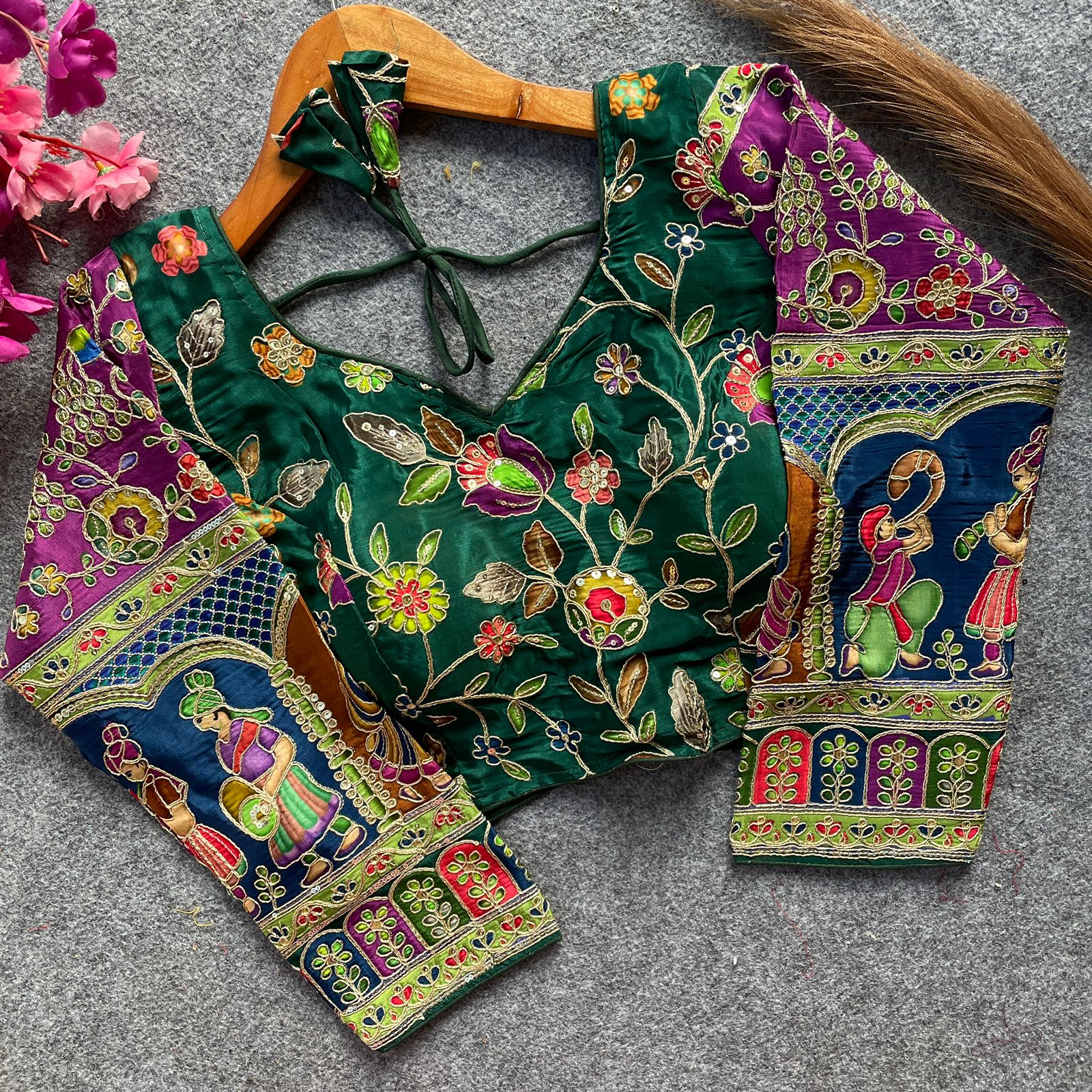 Readymade Pure Soft Crep Chinon Position Print Bridal Blouse ##color## Sleeveless Blouse with premium fabric and embroidery