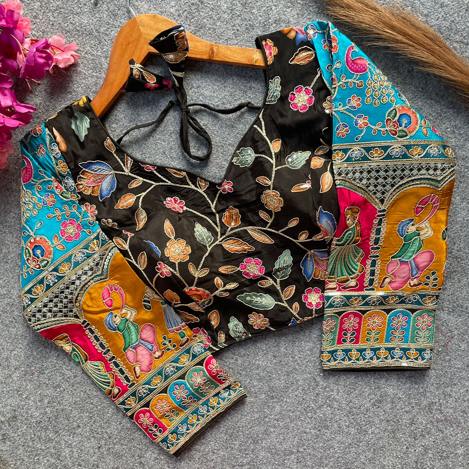 Readymade Pure Soft Crep Chinon Position Print Bridal Blouse ##color## Sleeveless Blouse with premium fabric and embroidery