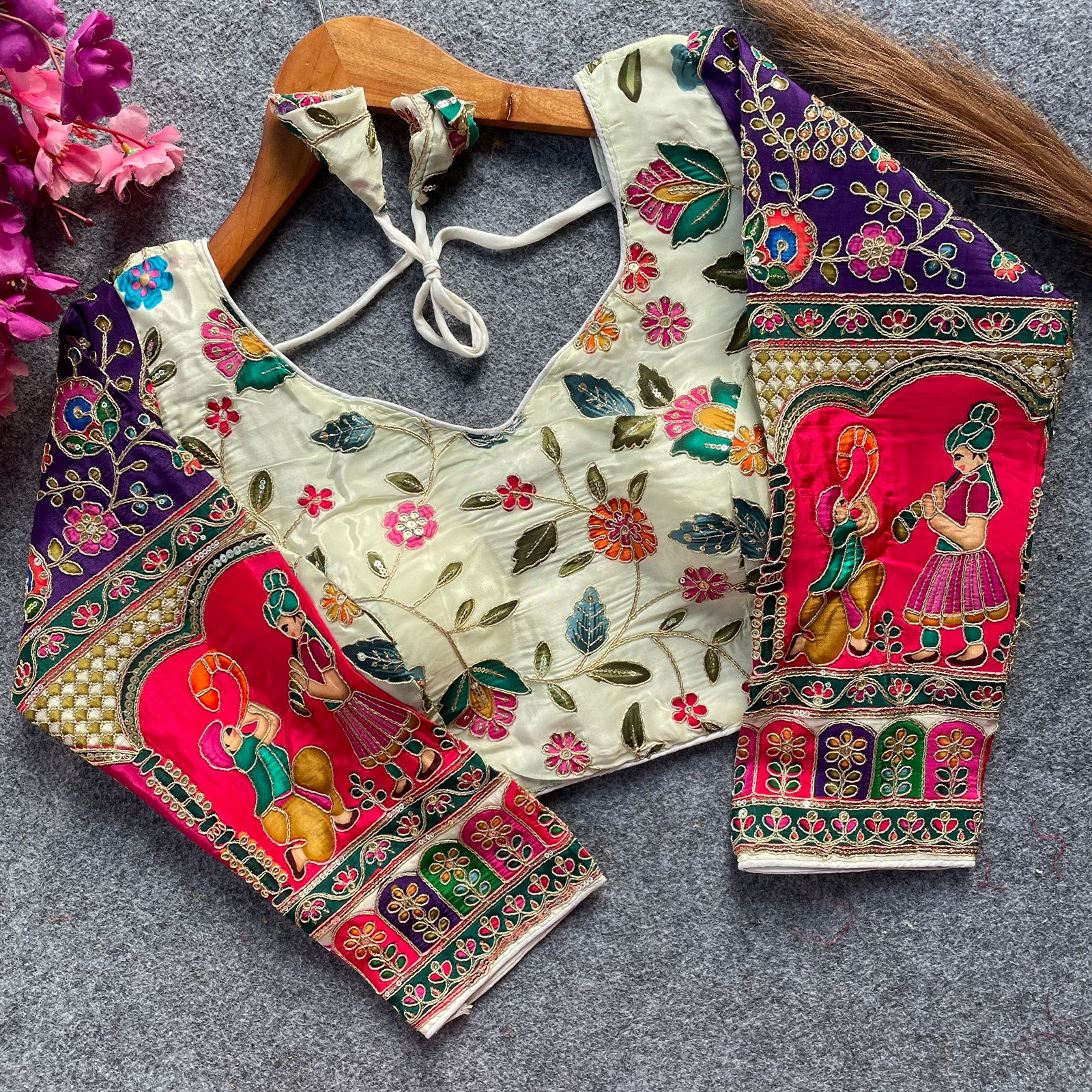 Readymade Pure Soft Crep Chinon Position Print Bridal Blouse 