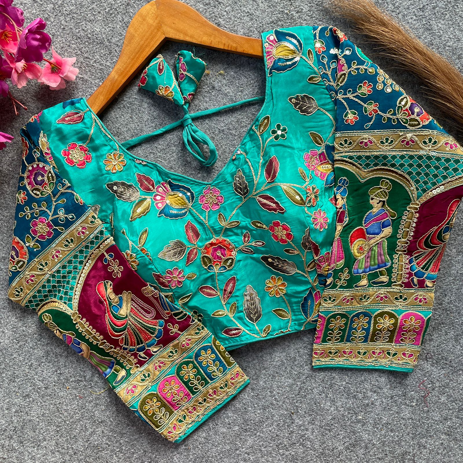 Readymade Pure Soft Crep Chinon Position Print Bridal Blouse ##color## Sleeveless Blouse with premium fabric and embroidery