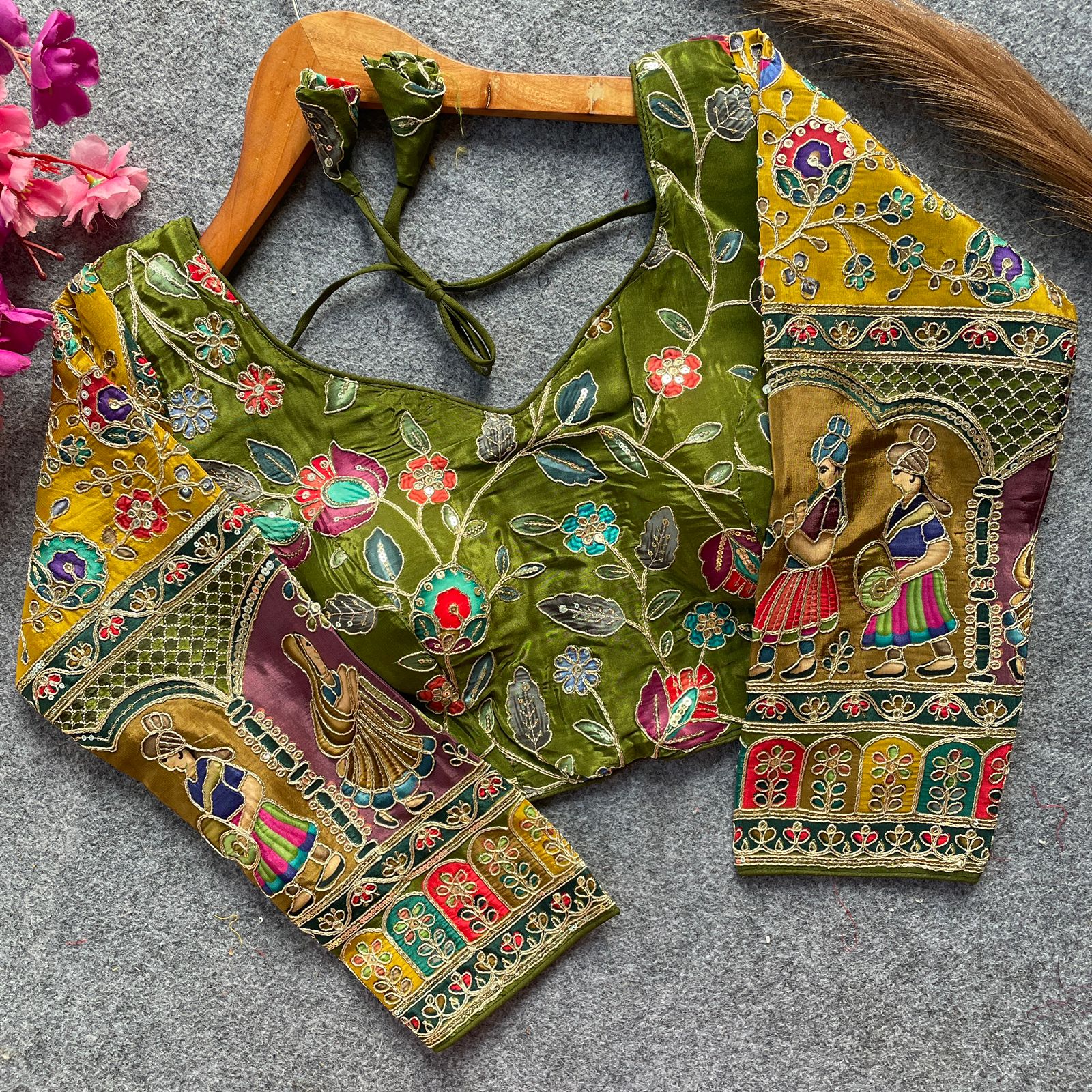 Readymade Pure Soft Crep Chinon Position Print Bridal Blouse ##color## Sleeveless Blouse with premium fabric and embroidery