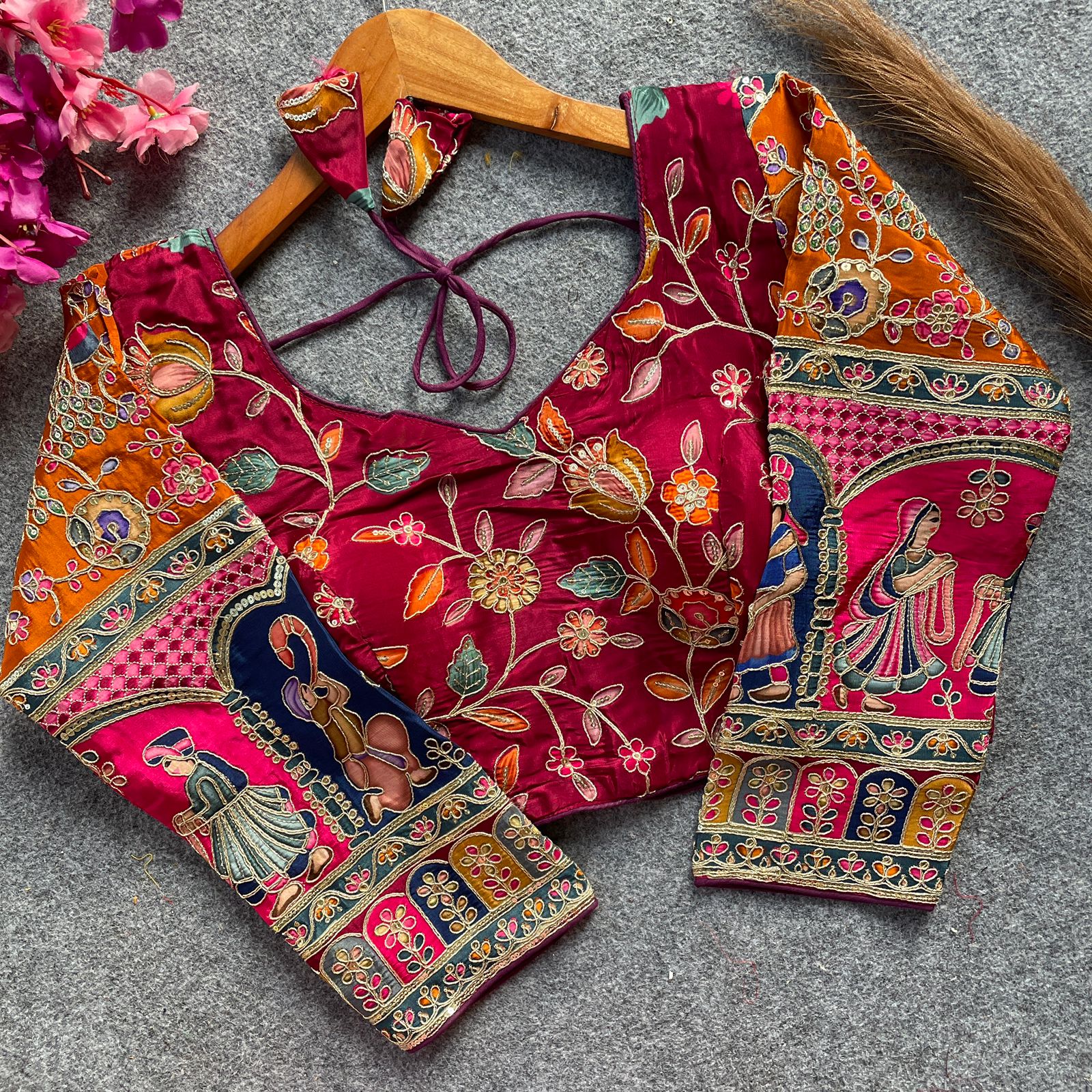 Readymade Pure Soft Crep Chinon Position Print Bridal Blouse ##color## Sleeveless Blouse with premium fabric and embroidery