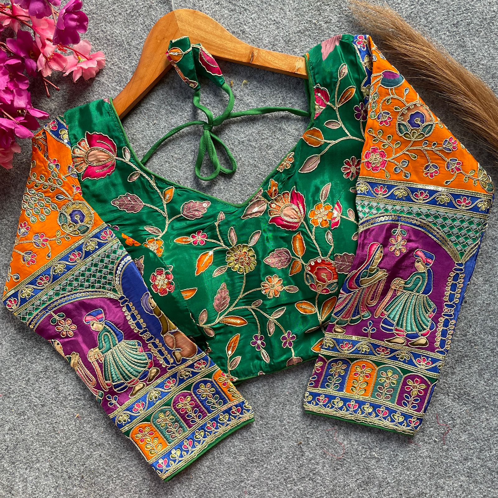 Readymade Pure Soft Crep Chinon Position Print Bridal Blouse ##color## Sleeveless Blouse with premium fabric and embroidery