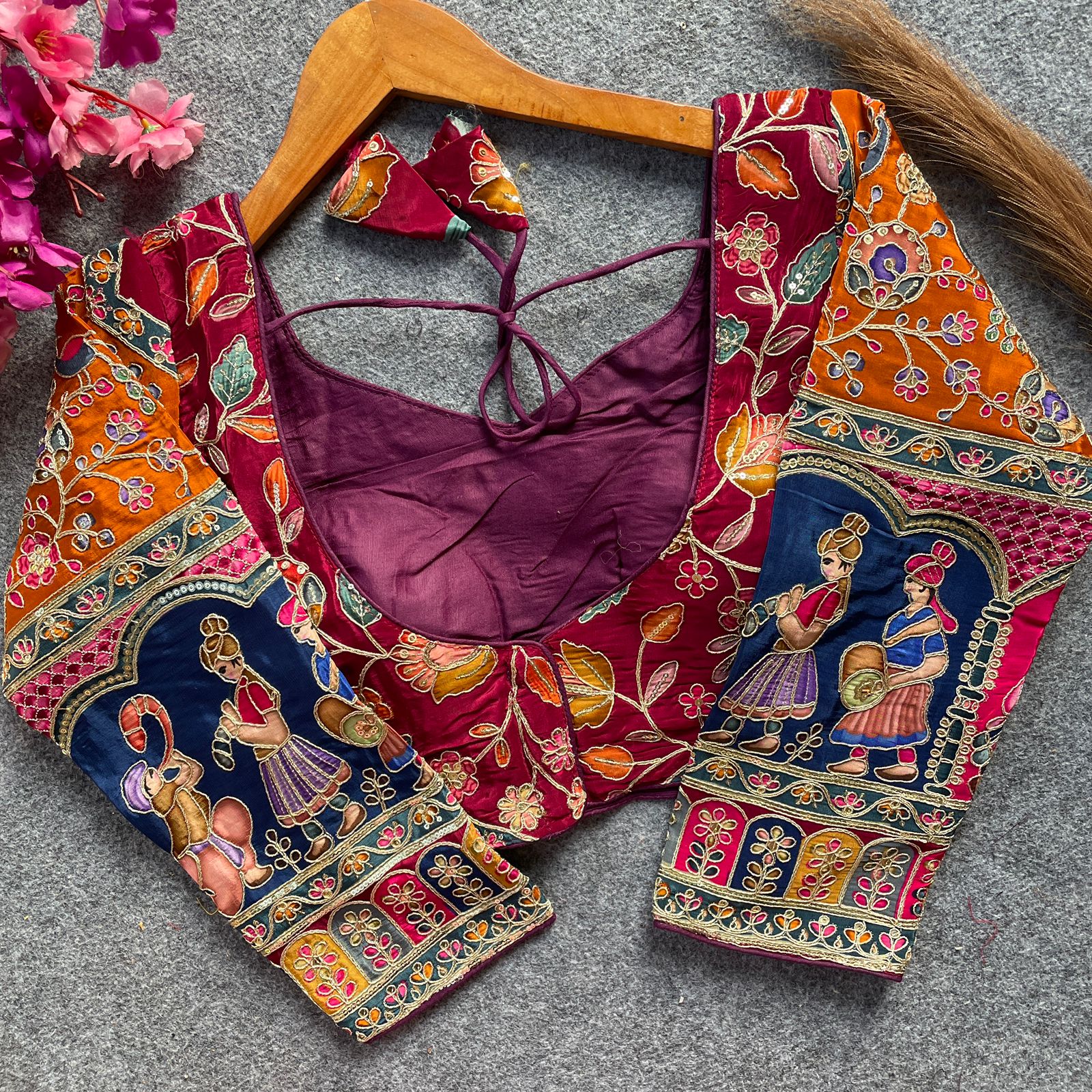 Readymade Pure Soft Crep Chinon Position Print Bridal Blouse ##color## Sleeveless Blouse with premium fabric and embroidery