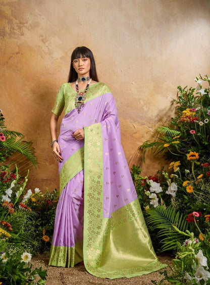 Lavender Pure Soft Handloom Weaving Silk Saree 