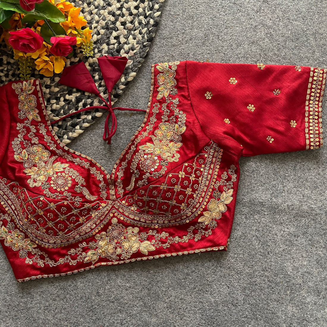 Readymade Pure Soft Italian Silk Heavy Handwork Bridal Blouse 