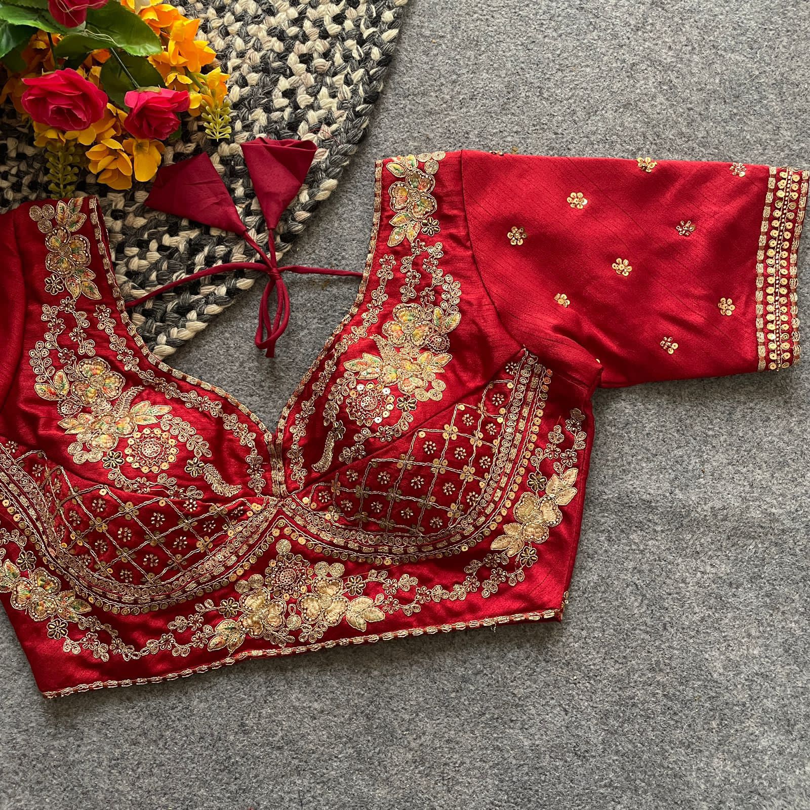 Readymade Pure Soft Italian Silk Heavy Handwork Bridal Blouse