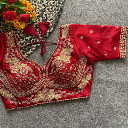 Readymade Pure Soft Italian Silk Heavy Handwork Bridal Blouse 