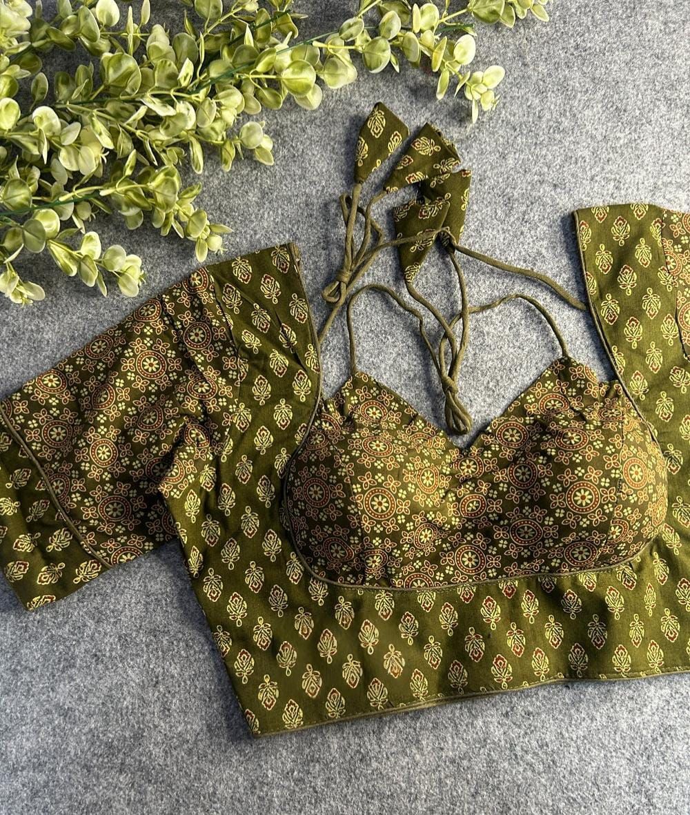 Readymade Pure Soft Cotton Ajarkh Print Halter Neck Blouse 