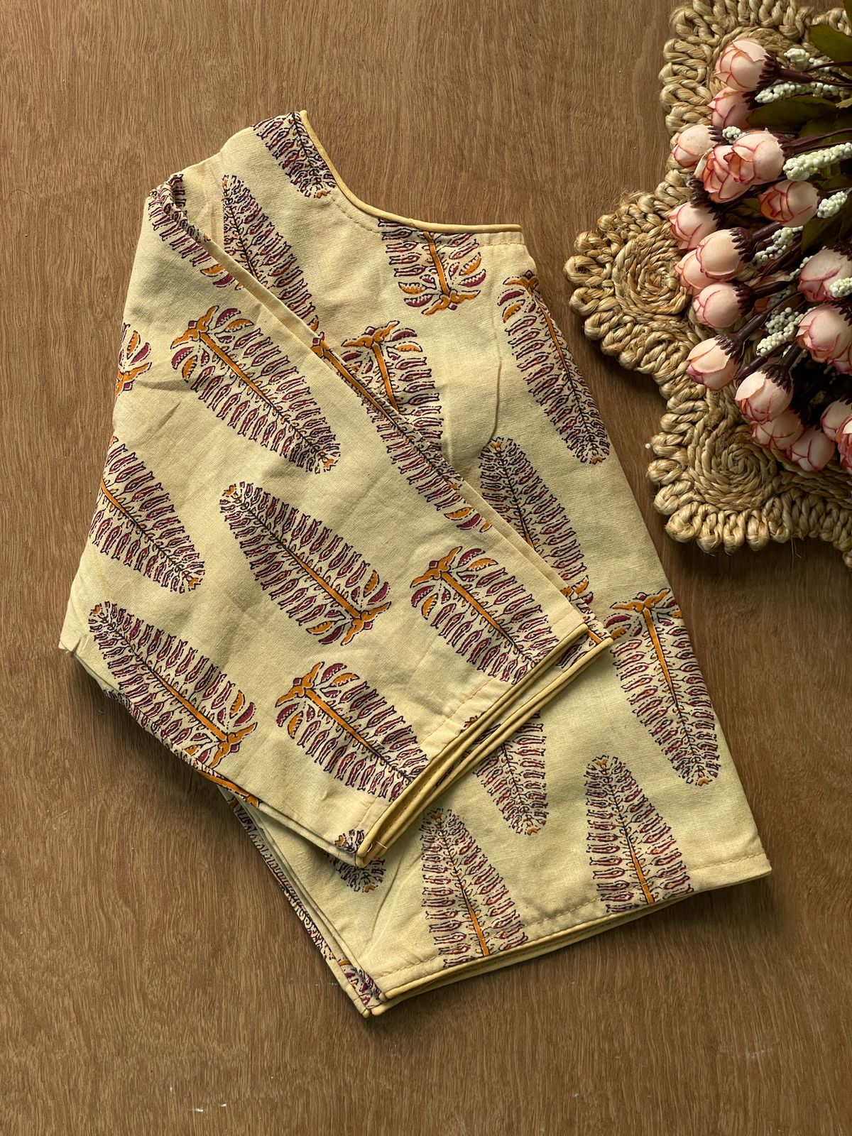 Readymade Pure Soft Cotton Ajarkh Print Handblock Blouse ##color## Sleeveless Blouse with premium fabric and embroidery