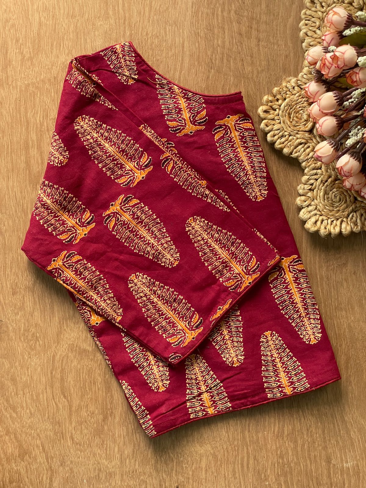 Readymade Pure Soft Cotton Ajarkh Print Handblock Blouse ##color## Sleeveless Blouse with premium fabric and embroidery