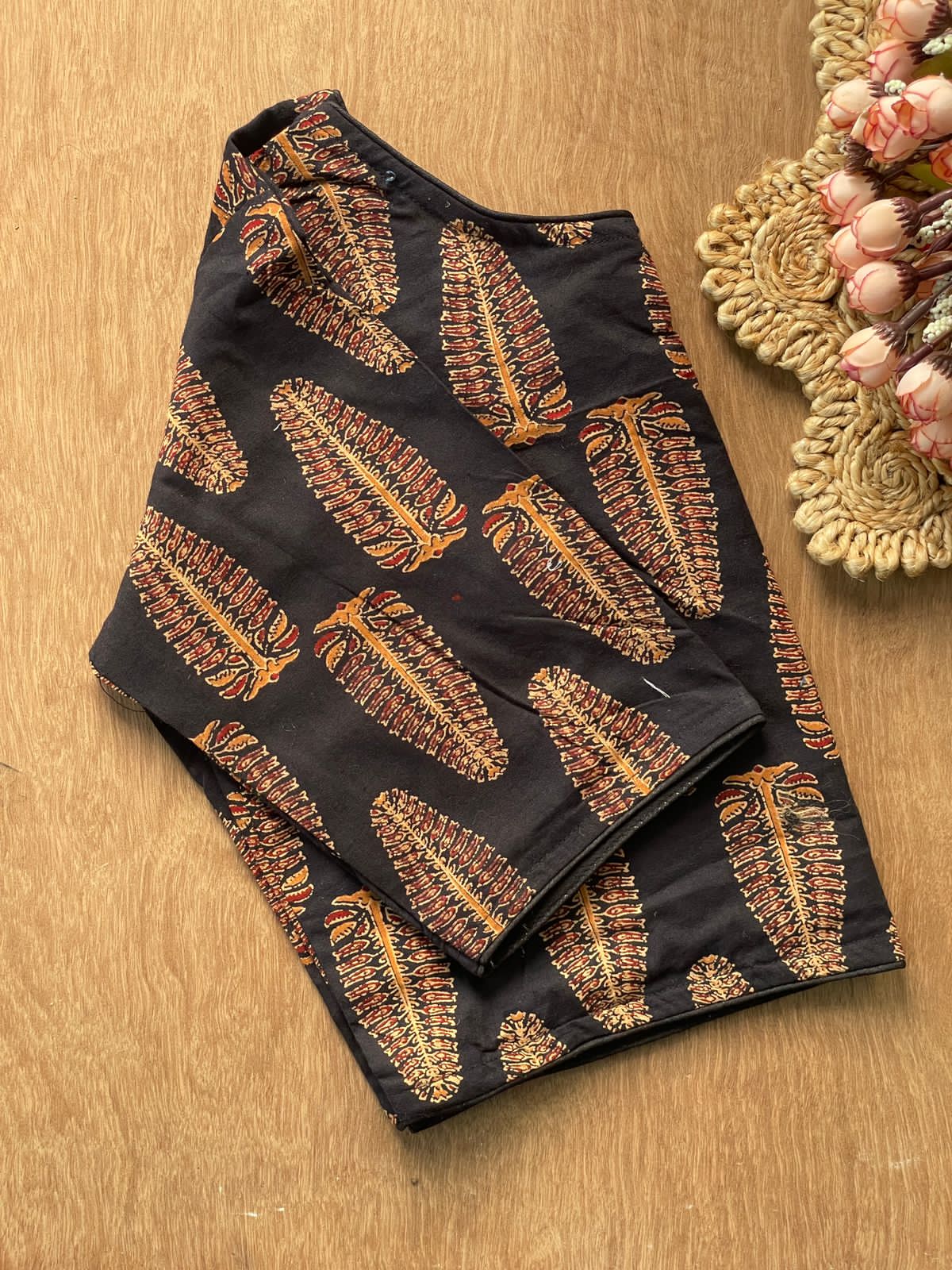 Readymade Pure Soft Cotton Ajarkh Print Handblock Blouse ##color## Sleeveless Blouse with premium fabric and embroidery