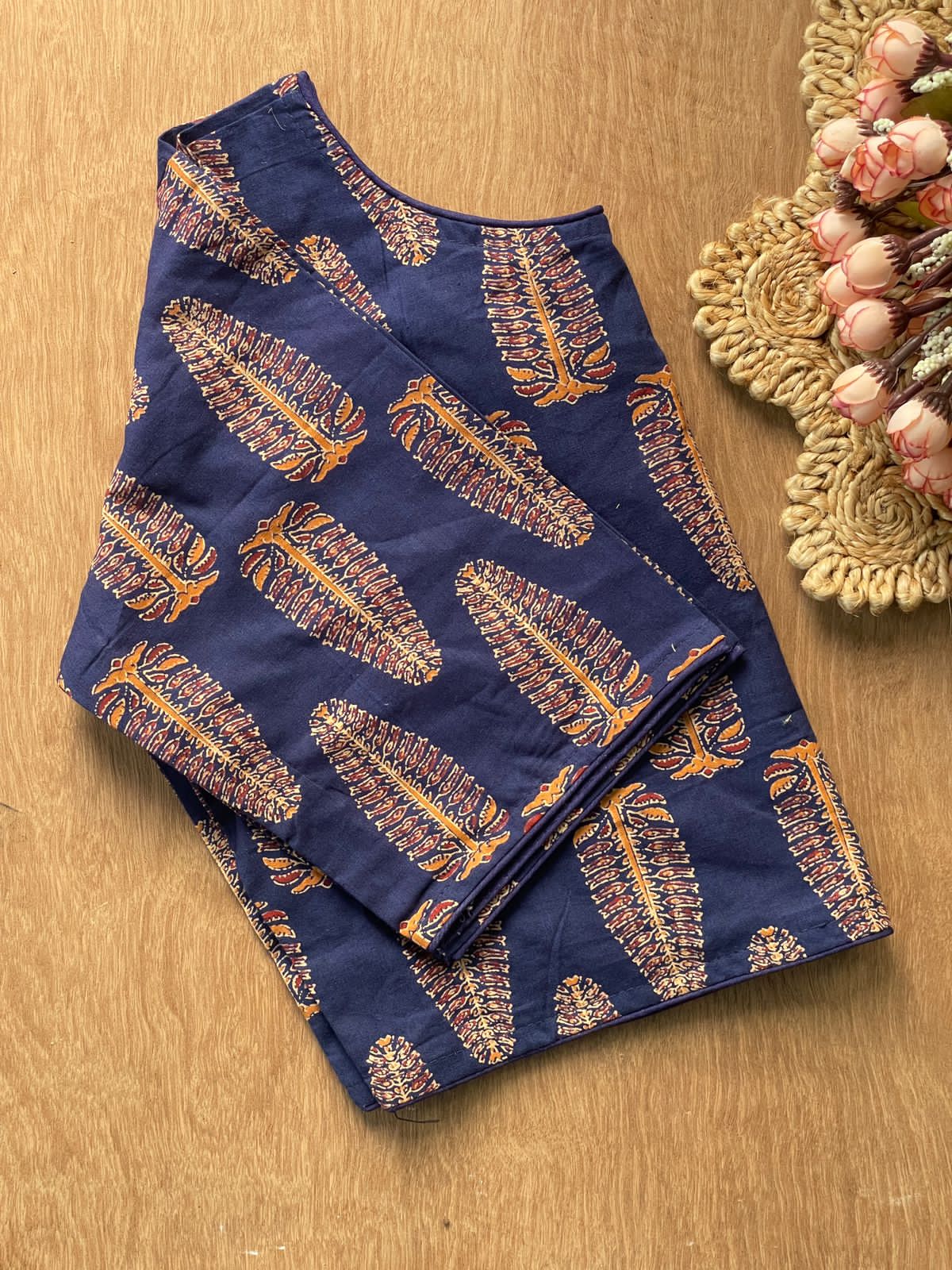 Readymade Pure Soft Cotton Ajarkh Print Handblock Blouse ##color## Sleeveless Blouse with premium fabric and embroidery