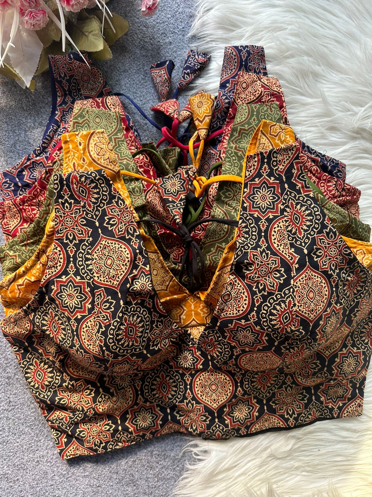 Readymade Pure Ajrakh Cotton Galaxy V Neck Sabyasachi Style Blous