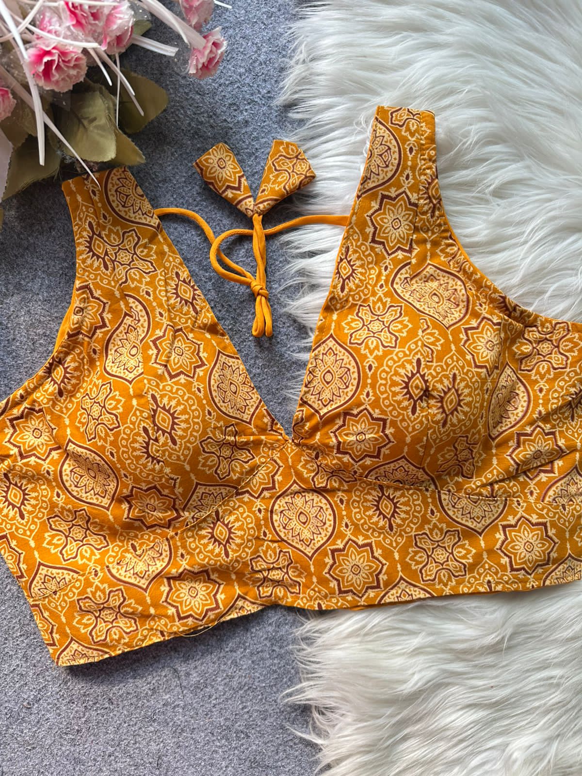 Readymade Pure Ajrakh Cotton Galaxy V Neck Sabyasachi Style Blous