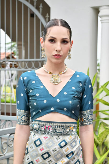 Rama Blue Pure Soft Banarasi Silk Patola Zari Woven Saree 