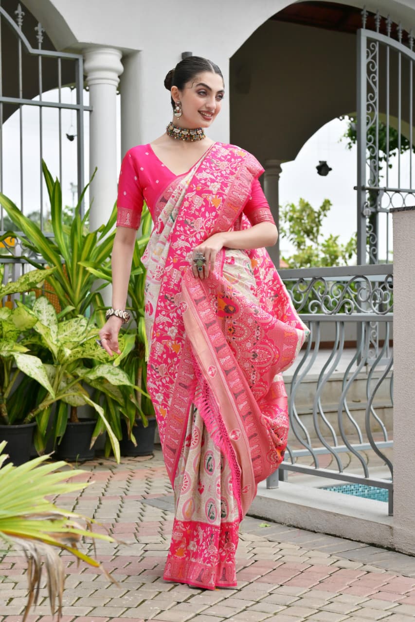 Pink Pure Soft Banarasi Silk Patola Zari Woven Saree 
