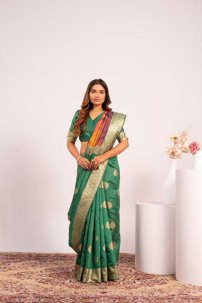 Green Pure Soft Banarasi Silk Zari Woven Saree 