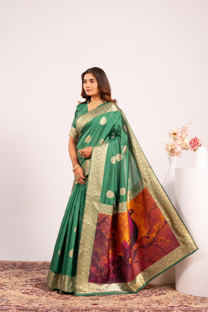Green Pure Soft Banarasi Silk Zari Woven Saree 