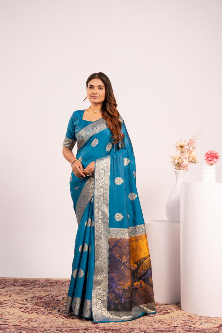 Blue Pure Soft Banarasi Silk Zari Woven Saree 