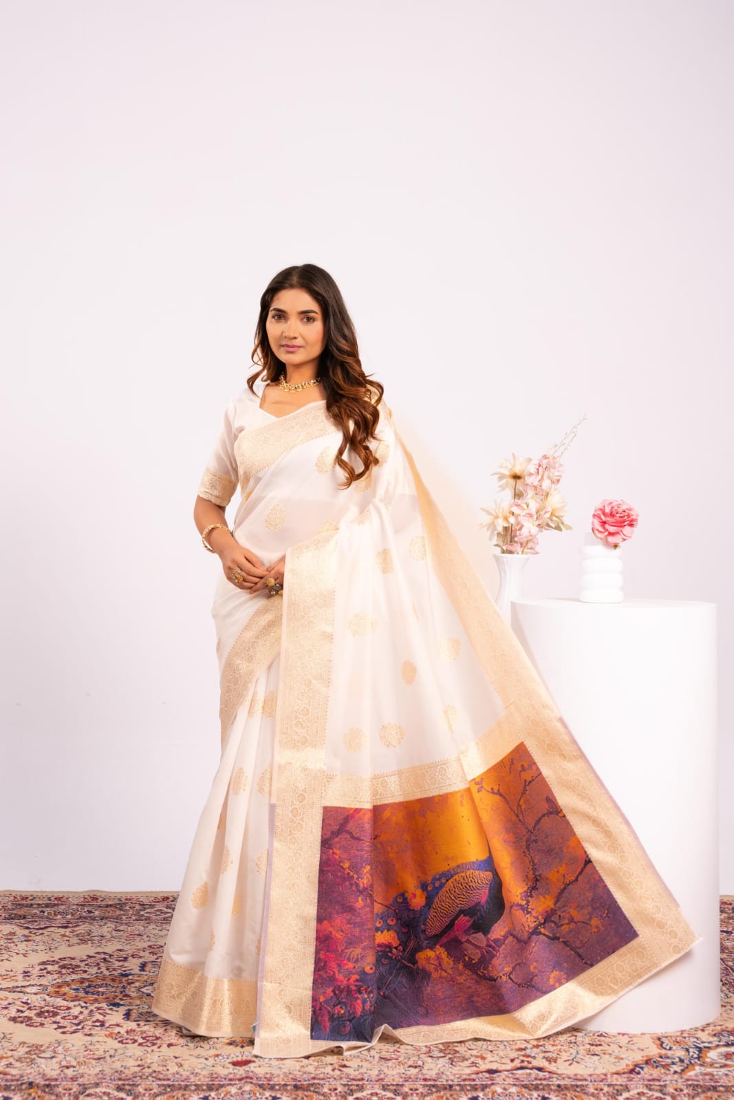 White Pure Soft Banarasi Silk Zari Woven Saree ##color## Banarasi Saree with premium fabric and embroidery