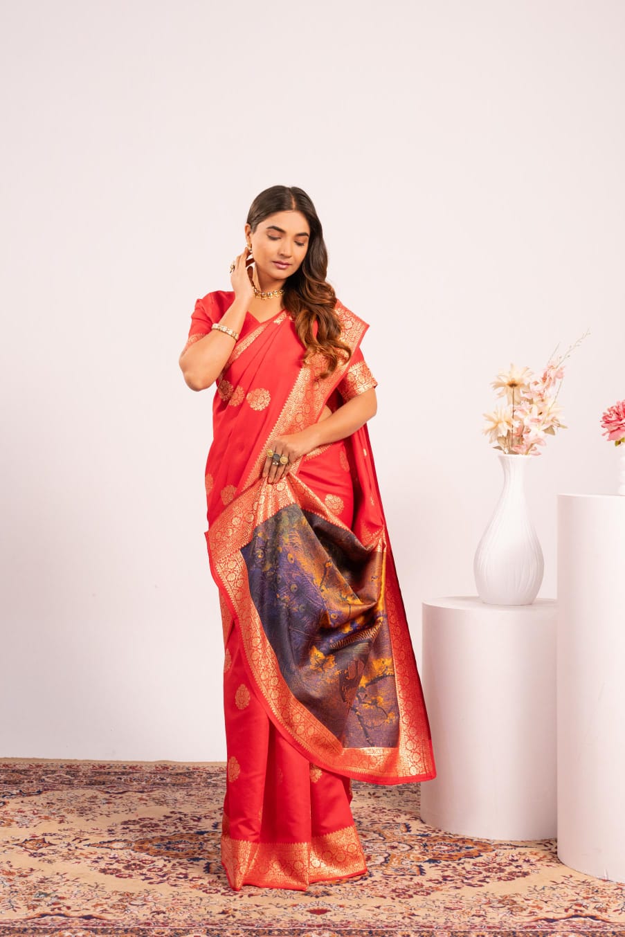 Red Pure Soft Banarasi Silk Zari Woven Saree 