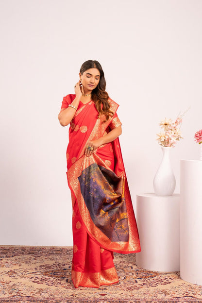 Red Pure Soft Banarasi Silk Zari Woven Saree 