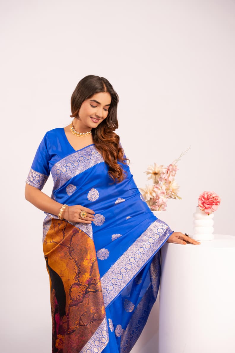 Blue Pure Soft Banarasi Silk Zari Woven Saree ##color## Banarasi Saree with premium fabric and embroidery