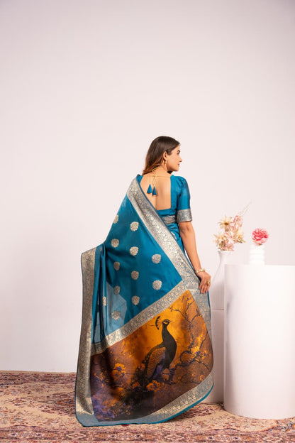 Blue Pure Soft Banarasi Silk Zari Woven Saree 