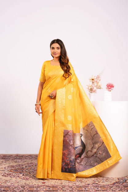 Yellow Pure Soft Banarasi Silk Zari Woven Saree 