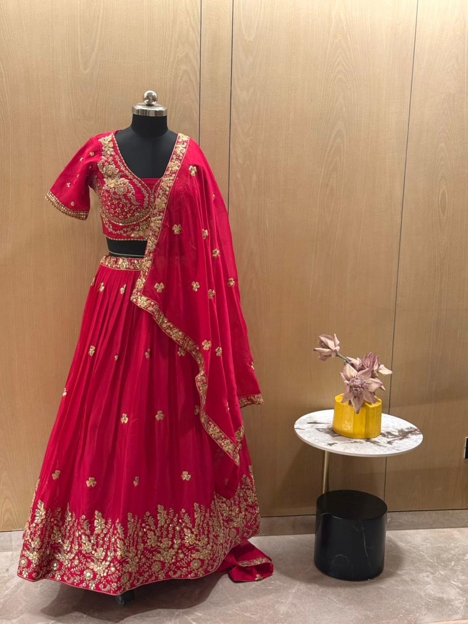 Red Pure Soft Rangoli Silk Sabyasachi Style Heavy Beads Work Lehenga Choli ##color## Bridal Lehenga with premium fabric and embroidery