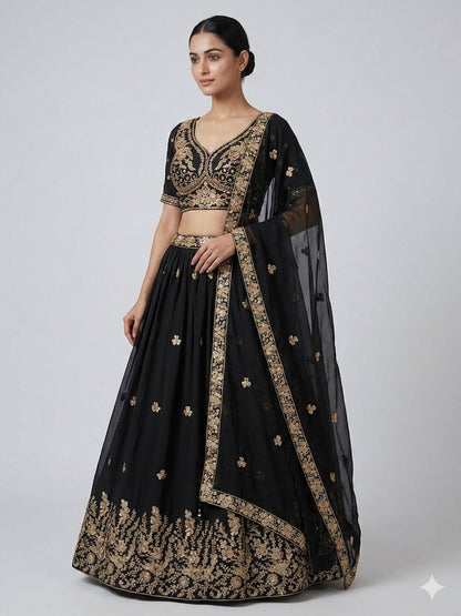 Black Pure Soft Rangoli Silk Sabyasachi Style Heavy Beads Work Lehenga Choli 