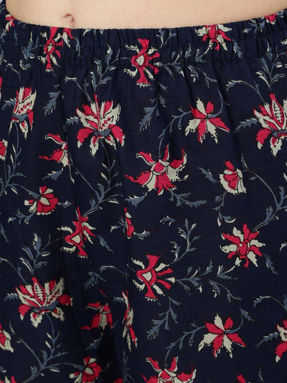 Navy Blue Pure Soft Rayon Print Kurti Pant Dupatta Salwar Suit