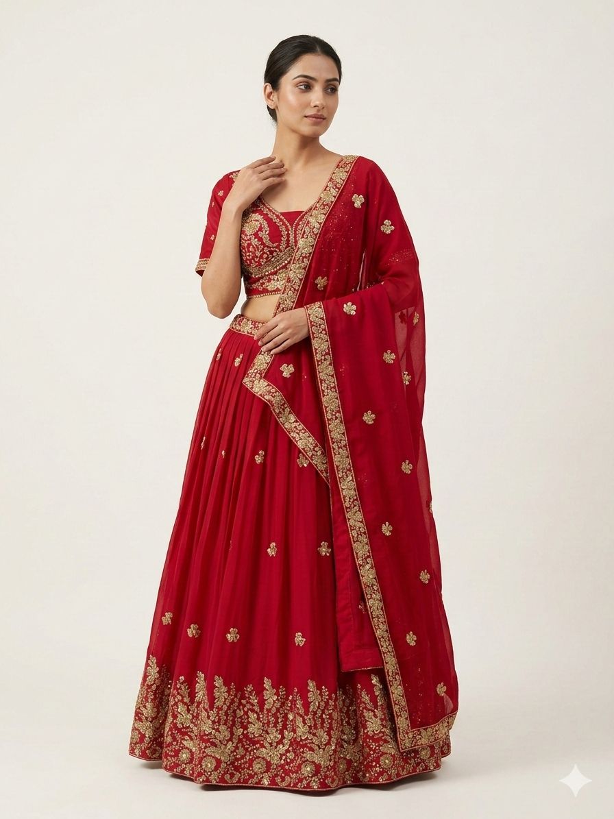 Red Pure Soft Rangoli Silk Sabyasachi Style Heavy Beads Work Lehenga Choli 