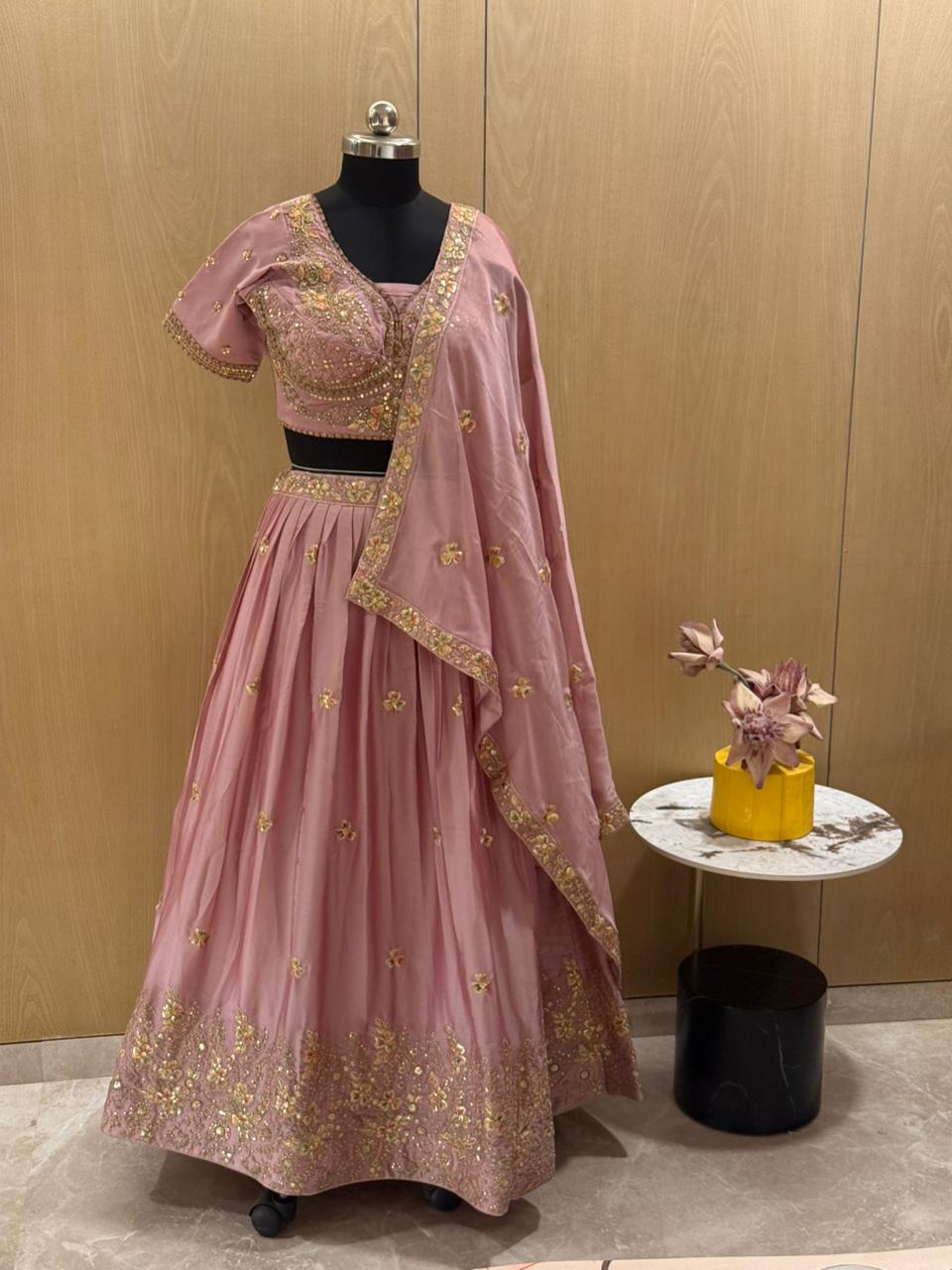 Pink Pure Soft Rangoli Silk Sabyasachi Style Heavy Beads Work Lehenga Choli ##color## Bridal Lehenga with premium fabric and embroidery