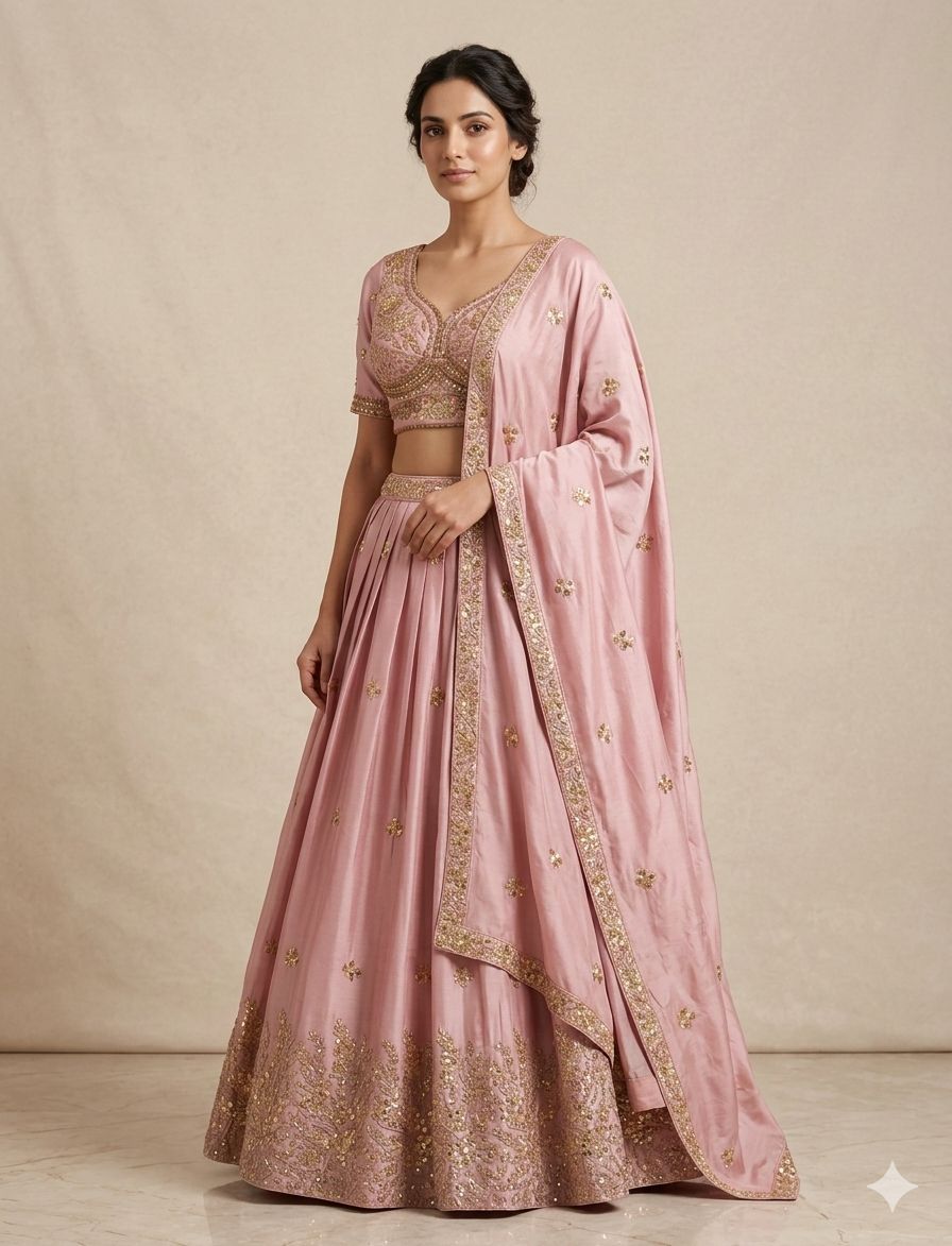 Pink Pure Soft Rangoli Silk Sabyasachi Style Heavy Beads Work Lehenga Choli 
