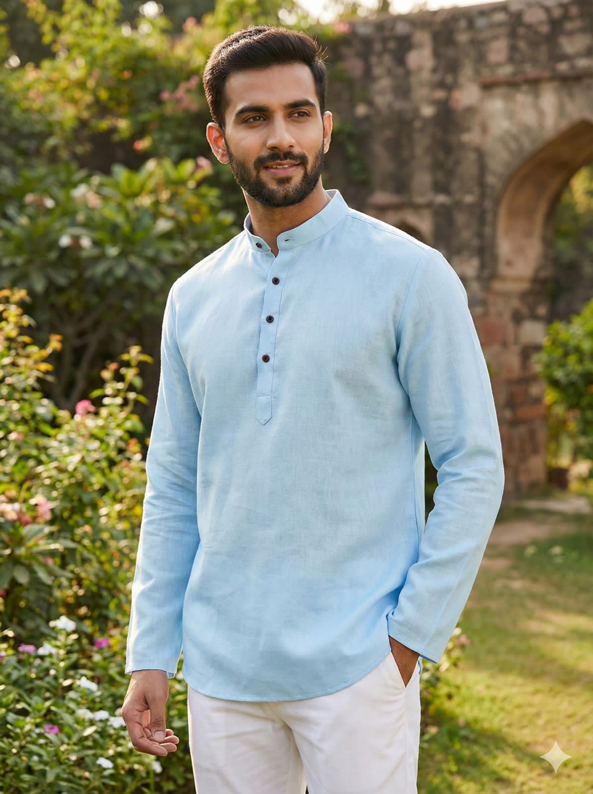 Sky Pure Soft Linen Casual Wear Men's Short Kurta