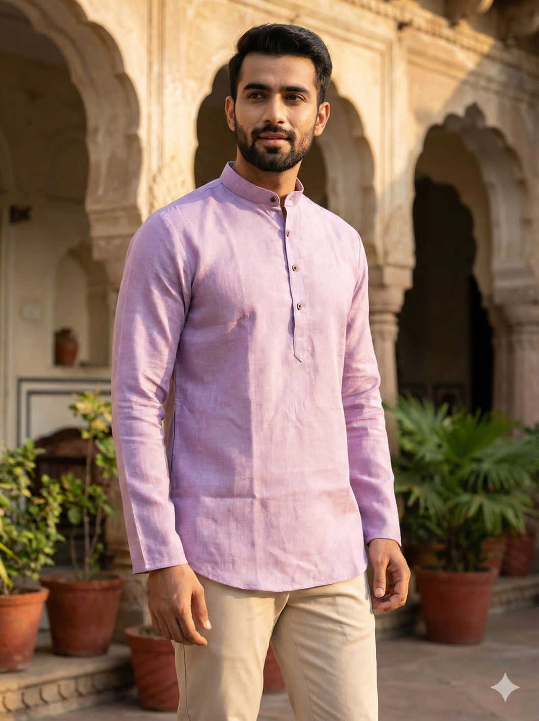 Pink Pure Soft Linen Casual Wear Men&