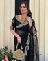 Black Pure Soft Rangoli Silk with c Pallu Zari Thread Saree 