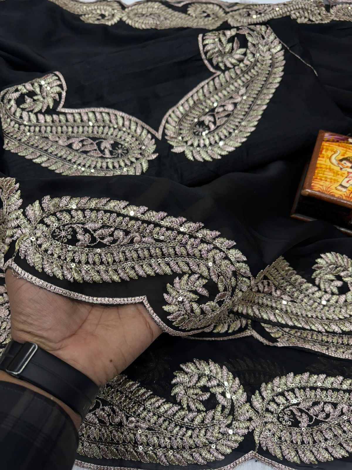 Black Pure Soft Rangoli Silk with c Pallu Zari Thread Saree 