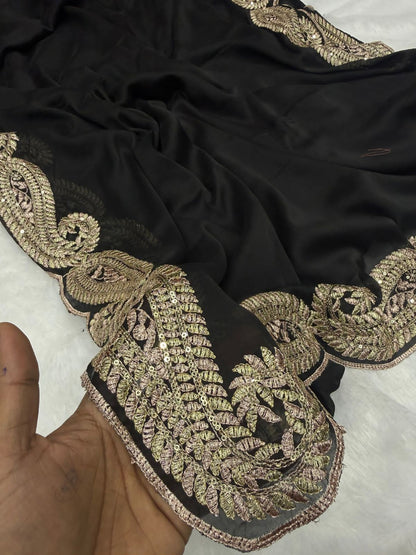Black Pure Soft Rangoli Silk with c Pallu Zari Thread Saree 