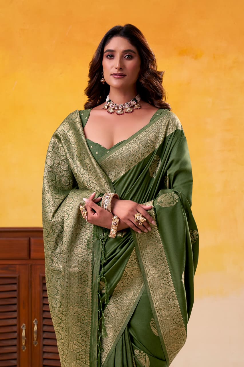 Green Pure Soft Dhatu Silk Handloom Tussar Silk Saree 