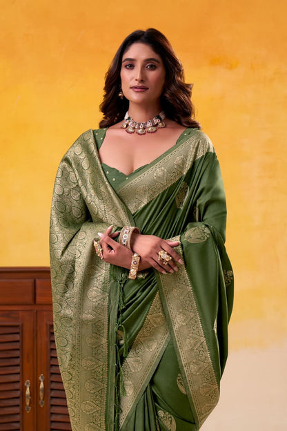 Green Pure Soft Dhatu Silk Handloom Tussar Silk Saree 