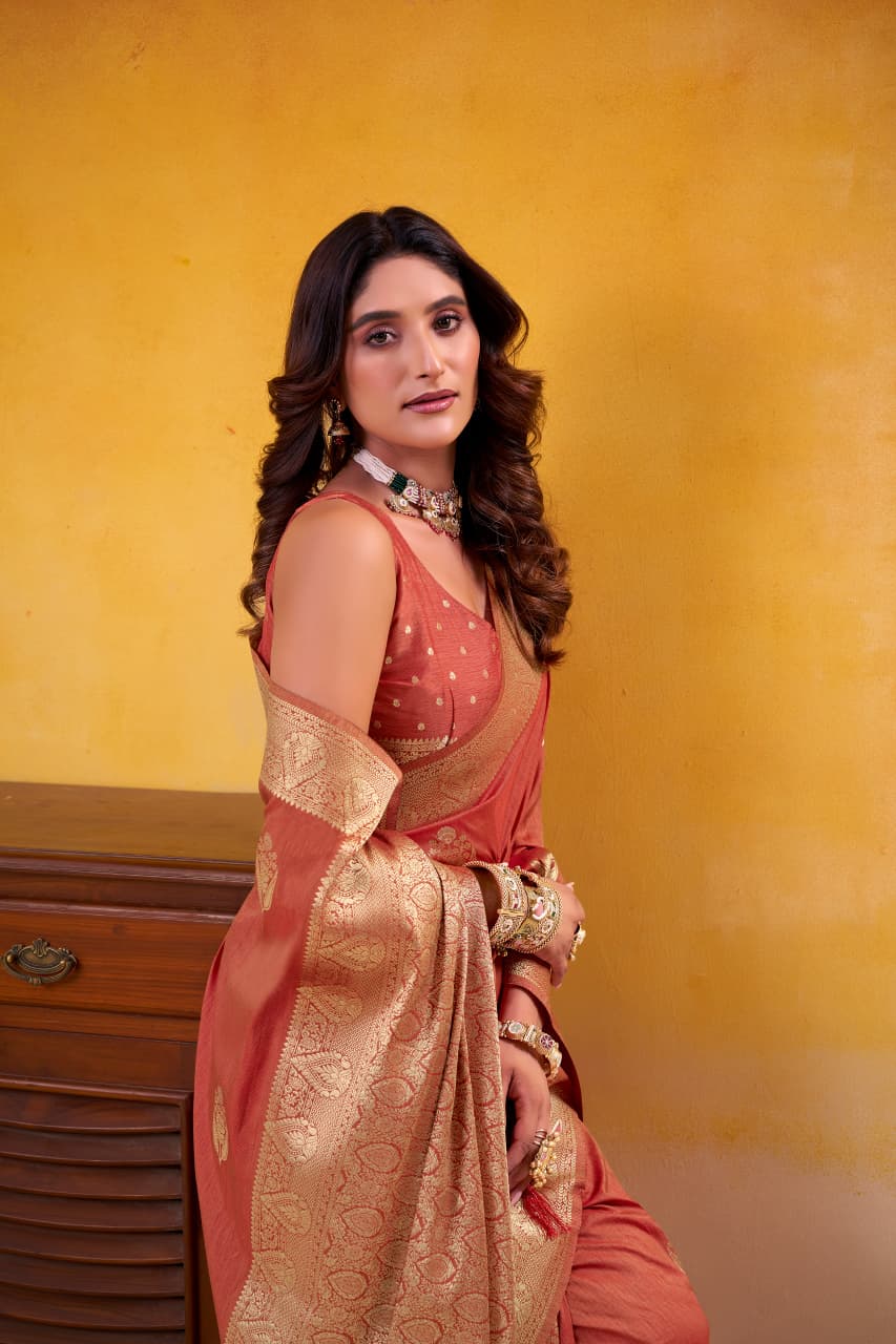 Orange Pure Soft Dhatu Silk Handloom Tussar Silk Saree 